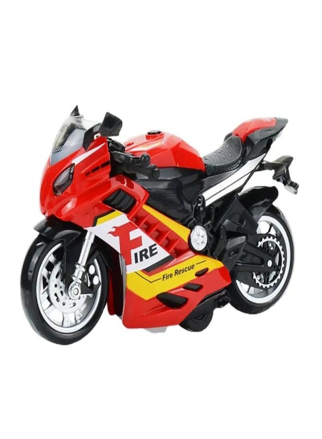 PLUSPOINT Red Motorcycle Rescue Bike Friction Powered Action Special Fire Theme Motorcycle Emergency Vehicle Model Toy with Light Music inertial Simulation Toy 3-6 Years Old (Fire) - Image 1